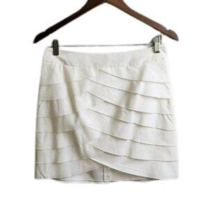 BCBGMAXAZRIA Off-white waterfall criss cross layered flattering mini ski…